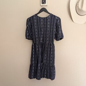 Time and Tru Womens Tie Back Mini Dress  Navy Stripe Size L Festival Western